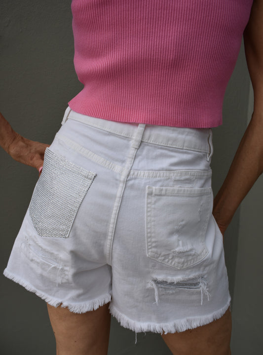 shorts bianco strass